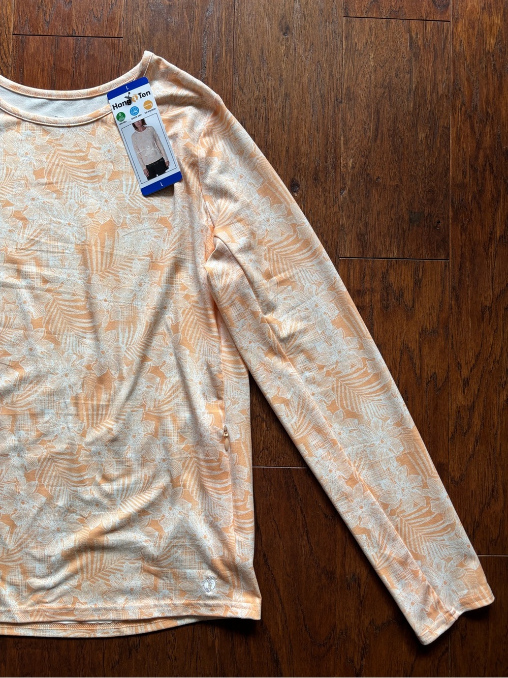 Hang Ten Solara UPF 50 Floral Palm Sun Tee Peach | Size L - Picture 5 of 8